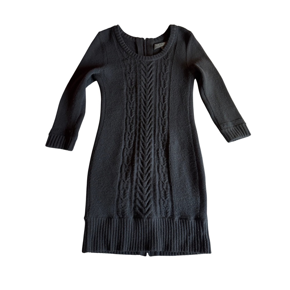 Rag & Bone Black 100% Wool Cable Knit Sweater Dress Back Zip Womens Size S